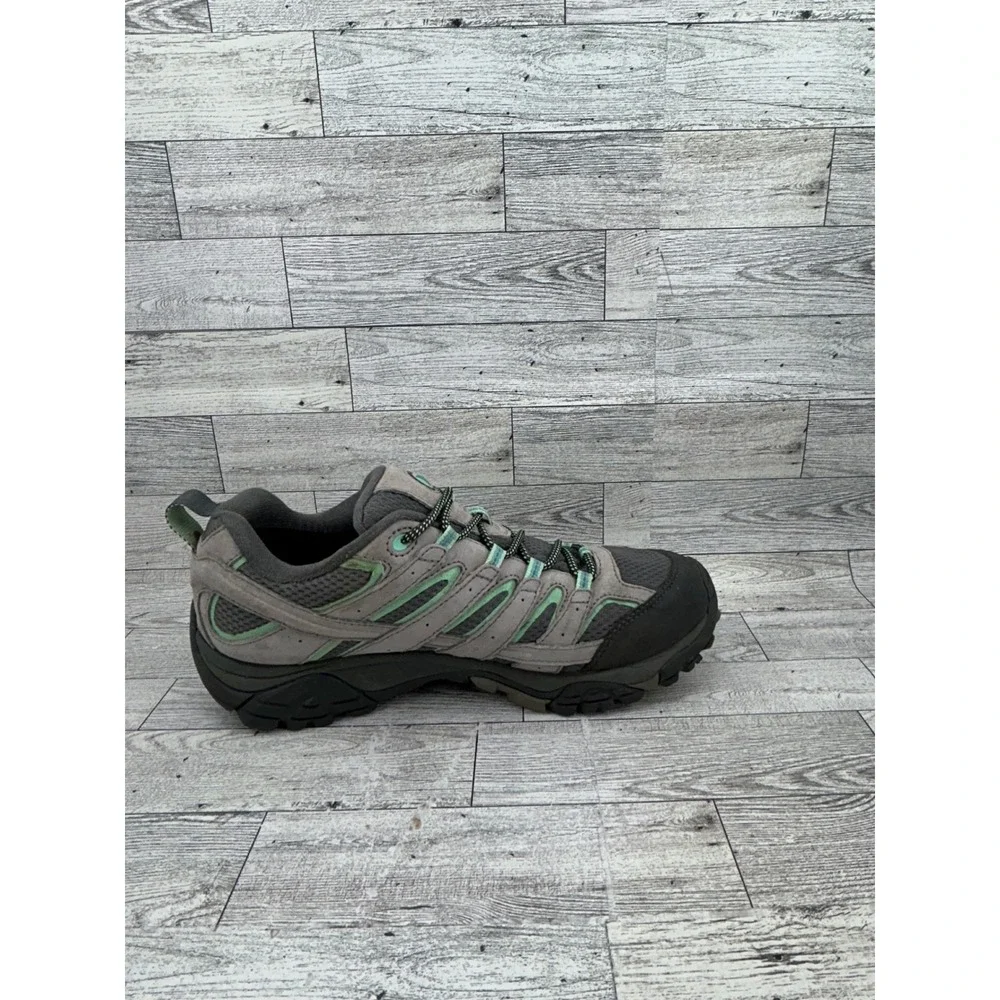 Merrell Moab 2‎ Waterproof Hiking Shoes Women 10 Drizzle Gray Mint Green Vibram